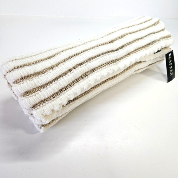 NEW Lauren Ralph Lauren Cream & Gold Metallic Stripe Scalloped Rectangle Scarf - Picture 3 of 6
